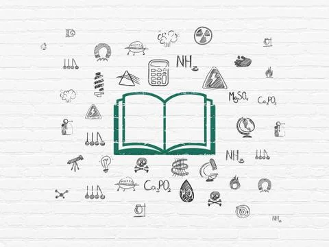 Science concept: Book on wall background Ilustración de archivo