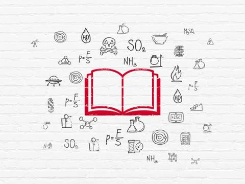Science concept: Book on wall background Ilustración de archivo