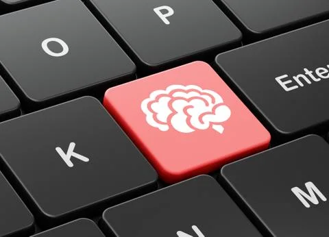 Science concept: Brain on computer keyboard background Stock Illustration