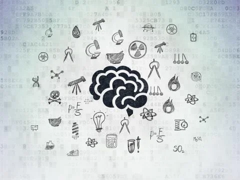 Science concept: Brain on Digital Paper background Stock Illustration