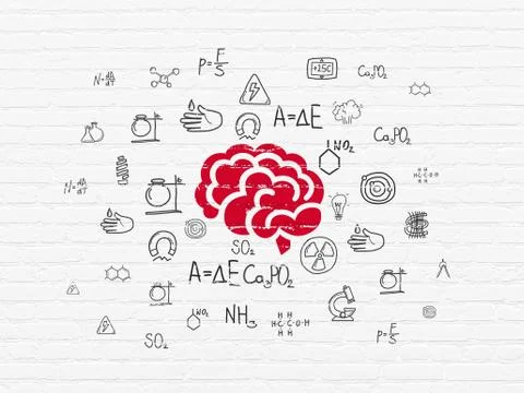 Science concept: Brain on wall background Ilustración de archivo