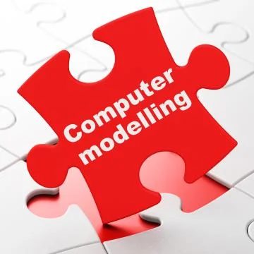 Science concept: Computer Modelling on puzzle background Stock Illustration