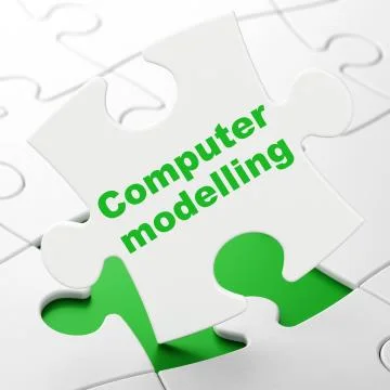 Science concept: Computer Modelling on puzzle background Illustrazione stock