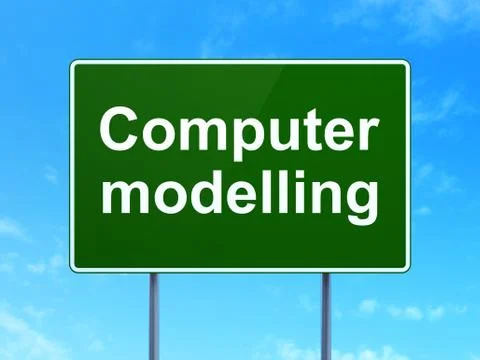 Science concept: Computer Modelling on road sign background Stock Illustration