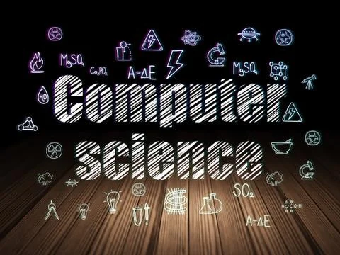 Science concept: Computer Science in grunge dark room 库存插图