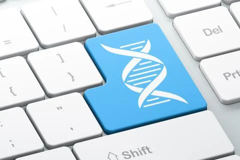 Science concept: DNA on computer keyboard background Illustrazione stock