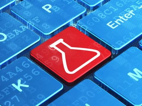 Science concept: Flask on computer keyboard background 스톡 일러스트