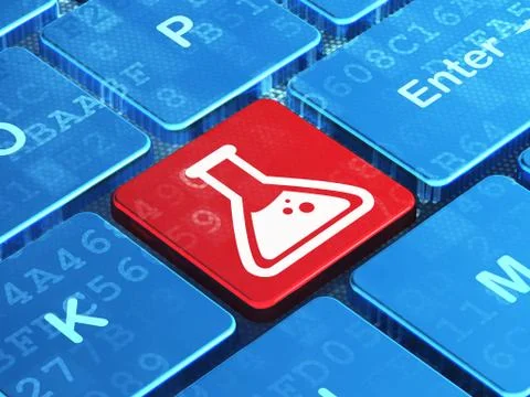 Science concept: Flask on computer keyboard background イラスト素材