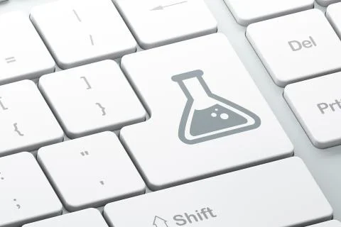 Science concept: Flask on computer keyboard background Stock Illustration