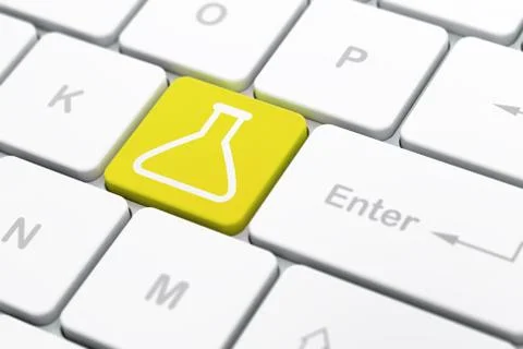 Science concept: Flask on computer keyboard background 스톡 일러스트