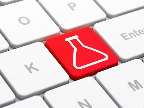 Science concept: Flask on computer keyboard background Stock Illustration