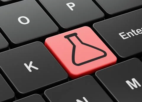 Science concept: Flask on computer keyboard background イラスト素材