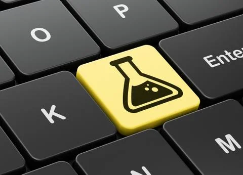 Science concept: Flask on computer keyboard background Stock Illustration