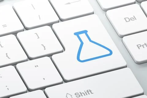 Science concept: Flask on computer keyboard background イラスト素材