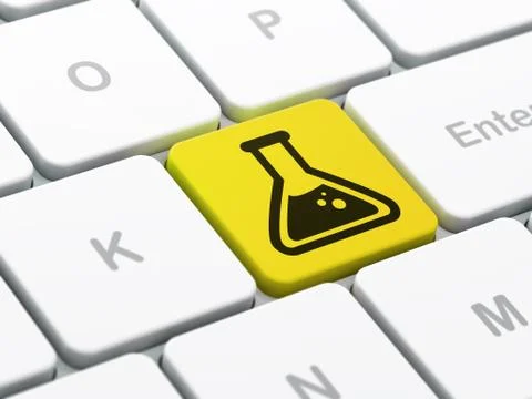 Science concept: Flask on computer keyboard background イラスト素材
