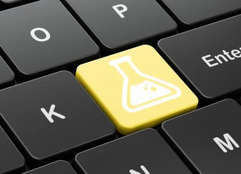 Science concept: Flask on computer keyboard background Stock Illustration