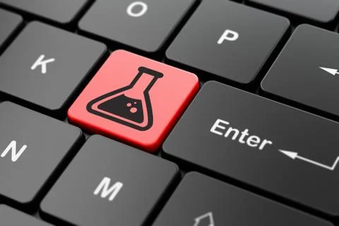 Science concept: Flask on computer keyboard background Stock Illustration