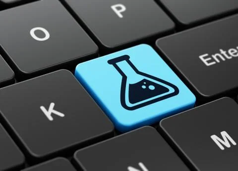 Science concept: Flask on computer keyboard background Stock Illustration