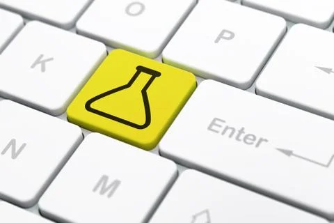 Science concept: Flask on computer keyboard background イラスト素材