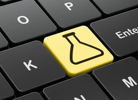 Science concept: Flask on computer keyboard background Stock Illustration