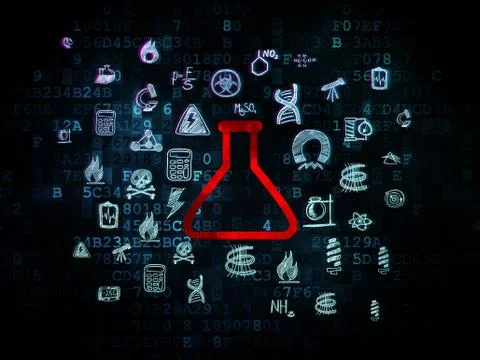 Science concept: Flask on Digital background 库存插图
