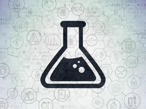 Science concept: Flask on Digital Data Paper background イラスト素材