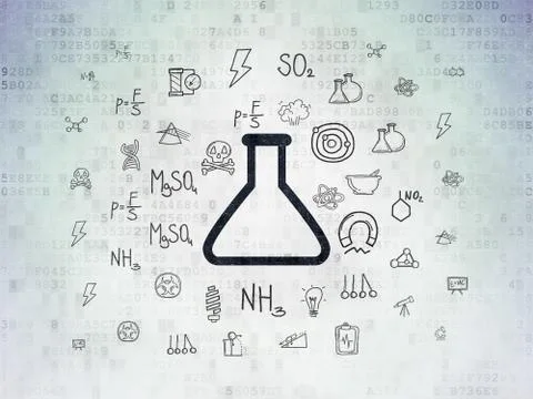Science concept: Flask on Digital Data Paper background 스톡 일러스트
