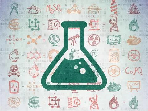 Science concept: Flask on Digital Paper background Illustrazione stock
