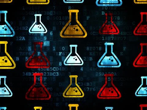 Science concept: Flask icons on Digital background 스톡 일러스트