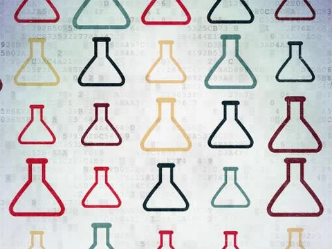 Science concept: Flask icons on Digital Paper background 库存插图