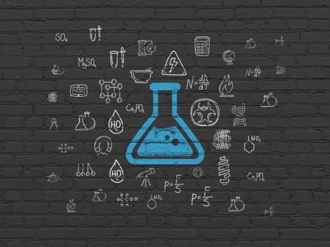 Science concept: Flask on wall background Ilustración de archivo