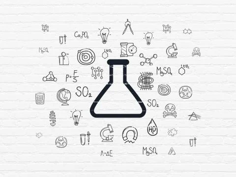 Science concept: Flask on wall background Ilustración de archivo