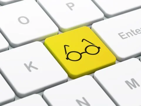 Science concept: Glasses on computer keyboard background Illustrazione stock