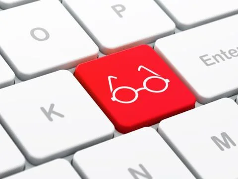 Science concept: Glasses on computer keyboard background Illustrazione stock