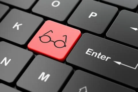 Science concept: Glasses on computer keyboard background Illustrazione stock