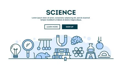 Science, concept header, flat design thin line style Stock Illustration