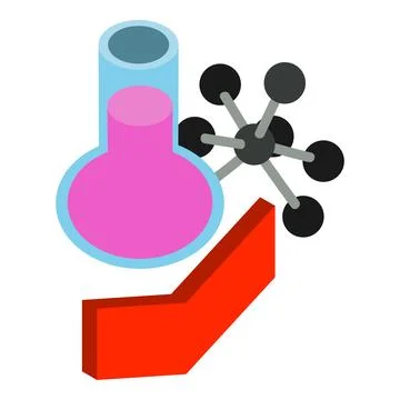 Science concept icon isometric vector. Chemical flask molecule model and arro Stock Illustration