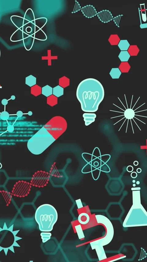 Science concept icons and data processing against black background Stock Footage 341918611