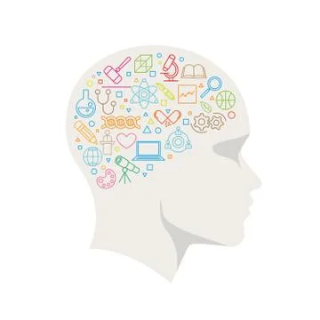 Science Concept Line Icon In The Head Stock Illustration