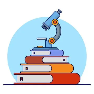 Science concept, microscope with book. read a book. Stock Illustration