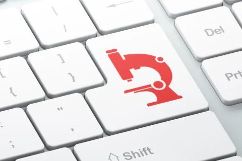 Science concept: Microscope on computer keyboard background 库存插图