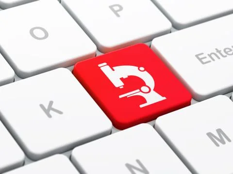 Science concept: Microscope on computer keyboard background Illustrazione stock