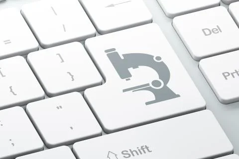 Science concept: Microscope on computer keyboard background Stock Illustration