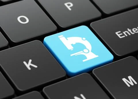 Science concept: Microscope on computer keyboard background Stock Illustration