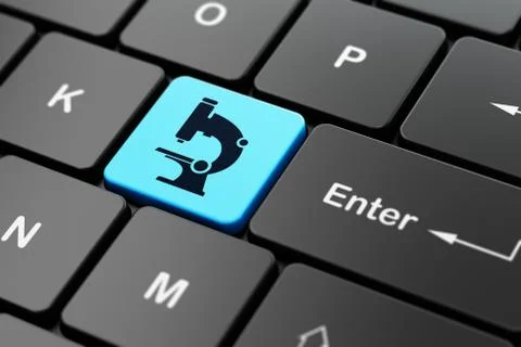 Science concept: Microscope on computer keyboard background 库存插图