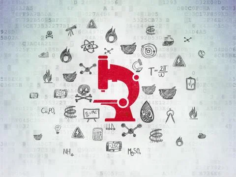 Science concept: Microscope on Digital Data Paper background 스톡 일러스트