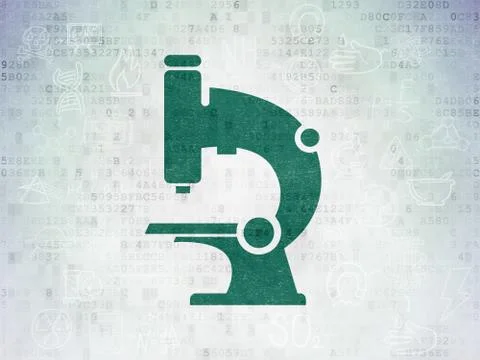Science concept: Microscope on Digital Data Paper background 스톡 일러스트