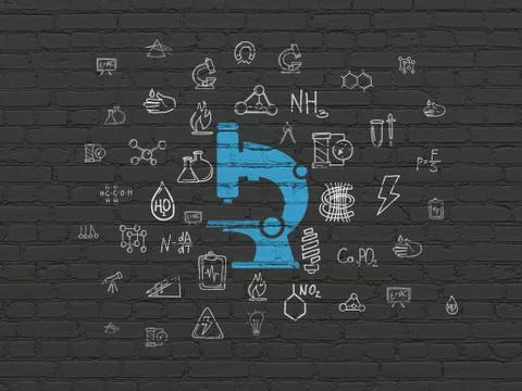 Science concept: Microscope on wall background Ilustración de archivo