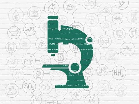 Science concept: Microscope on wall background Ilustración de archivo