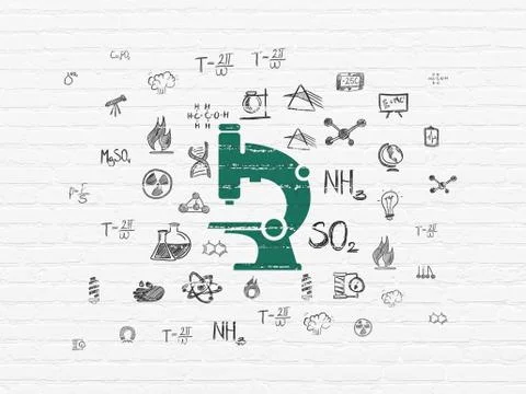 Science concept: Microscope on wall background Ilustração Stock